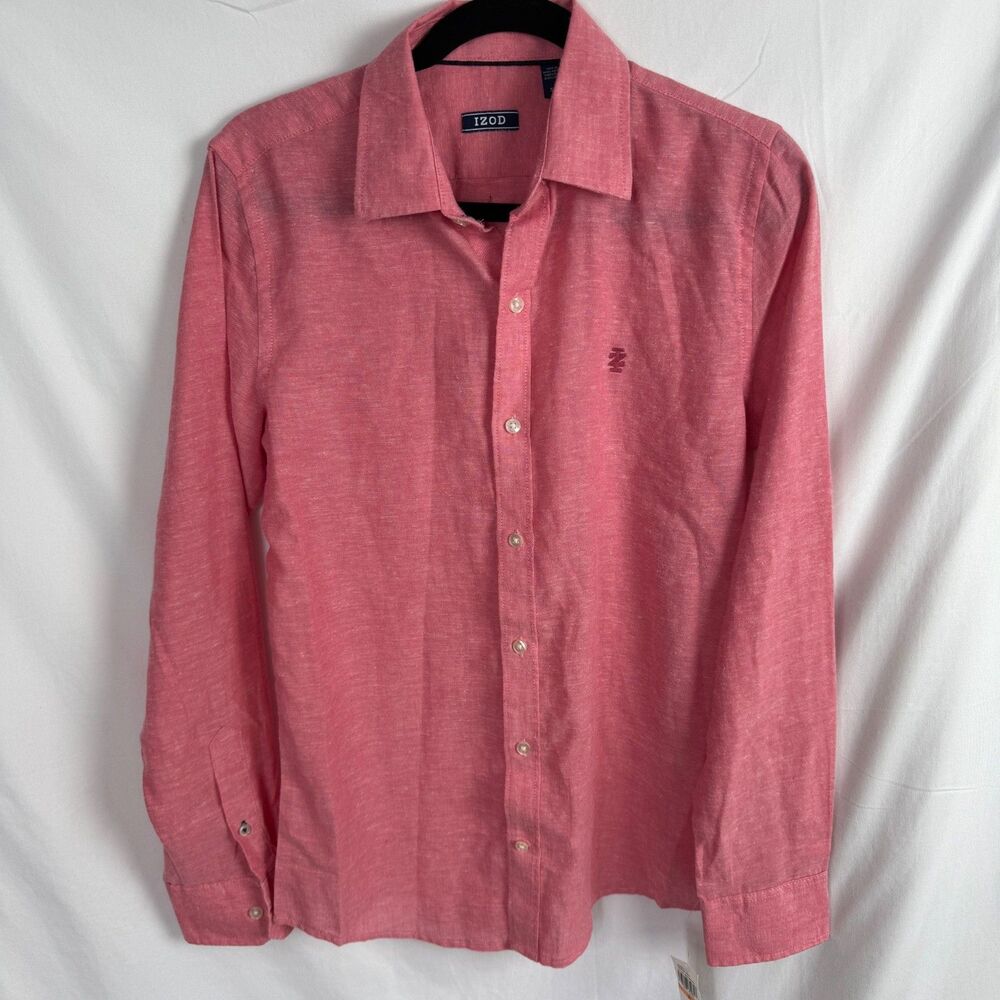 Izod Men's Button Up Shirt Size Small Coral Long Sleeves NEW